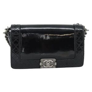 Chanel Boy Flap Patent Leather Black Patent_Leather Shoulder Bag Bag